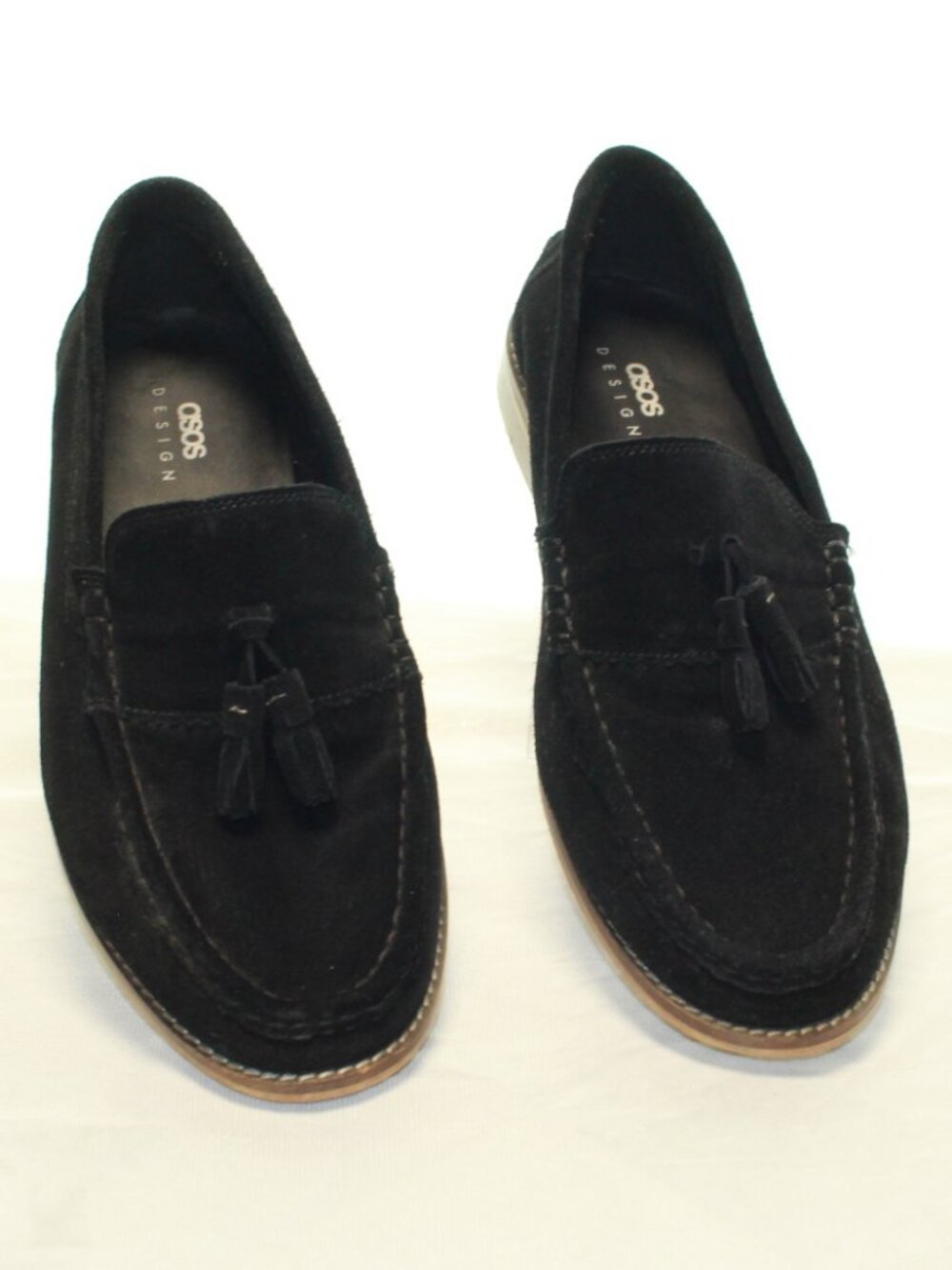 ASOS  Size 11 Black Suede Tassel Slip On Block Heel Moc Toe Classic Loafers
